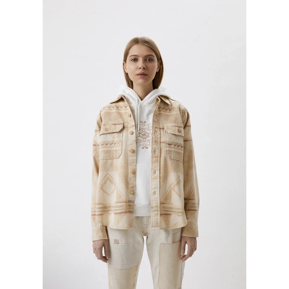 POLO RALPH LAUREN Beige SOUTHWESTERN Print SHIRT JACKET Women's Overshirt Medium